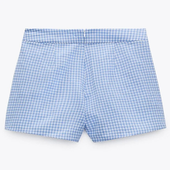 Zara Textured Gingham Split Skirt Blue White Size Medium - Picture 3 of 9